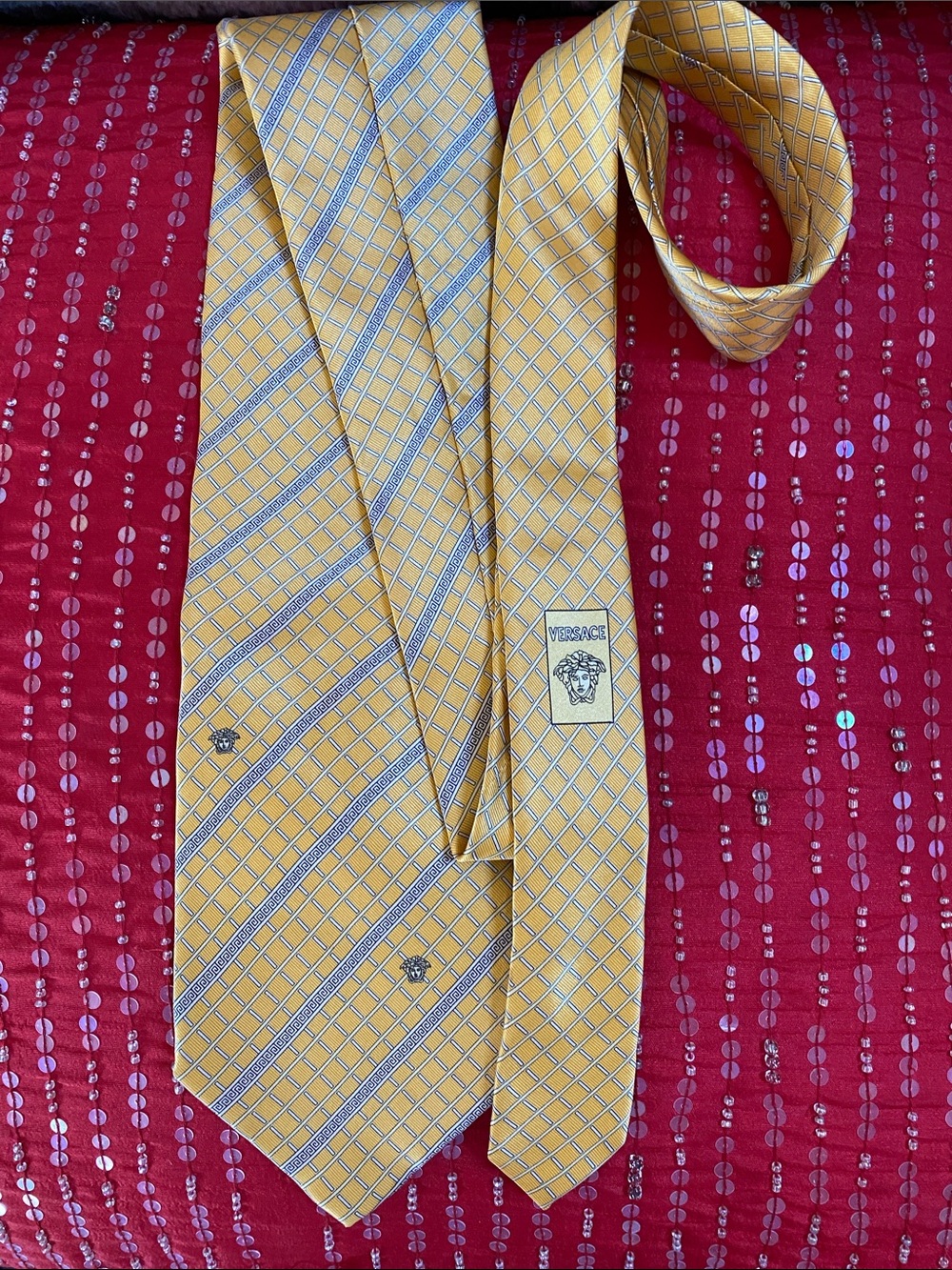 Gianni Versace 💯 Silk Made in Italy 🇮🇹 Luxurious Statement Logo Print Tie NWOT